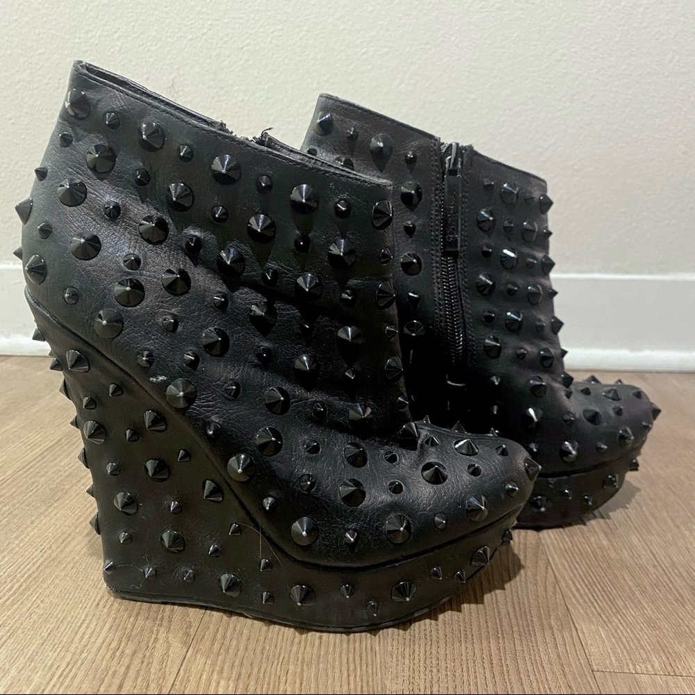 Black Rhinestone Gothic Spike Wedge Platforms by Jeffrey Campbell Sz 6